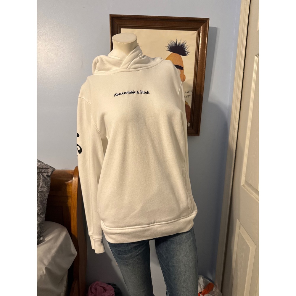 Abercrombie & Fitch White Soft Fleece Graphic Hoodie New York Logo Small